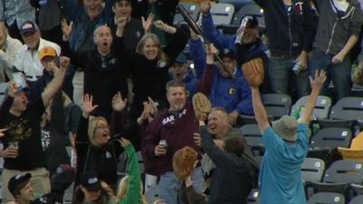 Fan catches bat at St Paul Saints baseball game