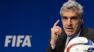 Fifa spokesman Walter De Gregorio at a news conference in Fifa's Zurich headquarters