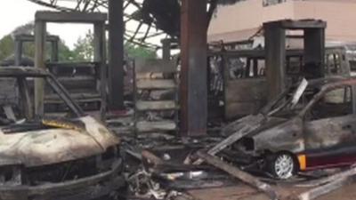 Destroyed petrol station