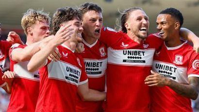Dael Fry celebrates with his Middlesbrough team-mates
