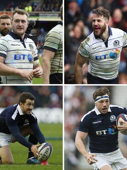 Clockwise from top left: Stuart Hogg, Tommy Seymour, Hamish Watson and Greig Laidlaw