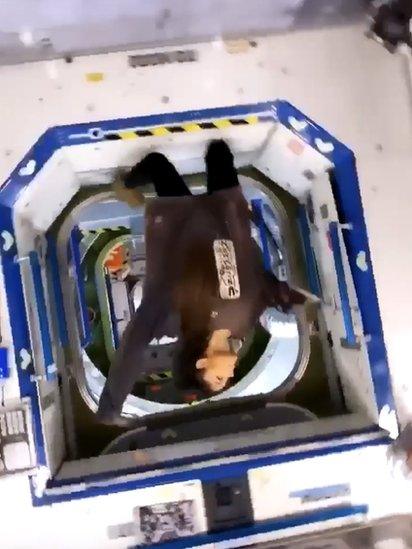 Ariana Grande floats in zero gravity at Nasa's Johnson Space Center in Houston, US