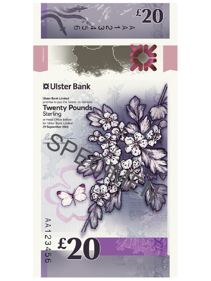 The front of the new £20 note from Ulster Bank