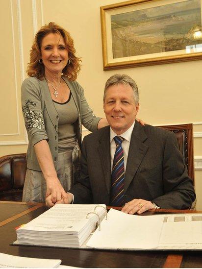 Iris and Peter Robinson posed for photographs when he became first minister and DUP leader in 2008