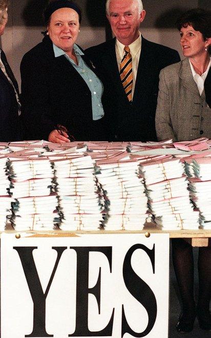 The then NI Secretary Mo Mowlam at the referendum count in 1998