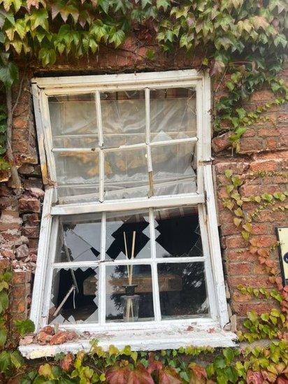 A damaged window