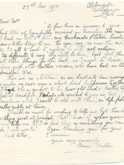 A letter from Bessie Walker in 1918