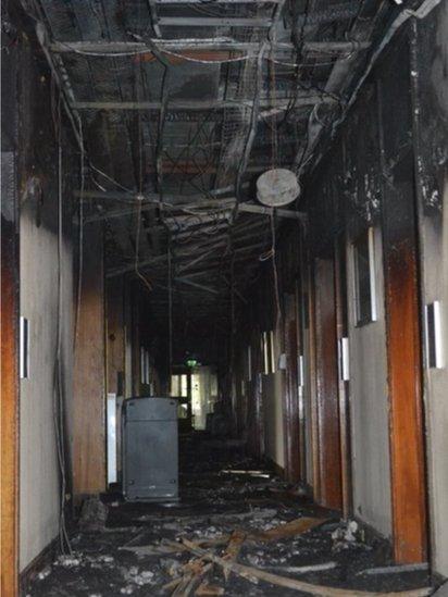 Fire damage inside County Hall