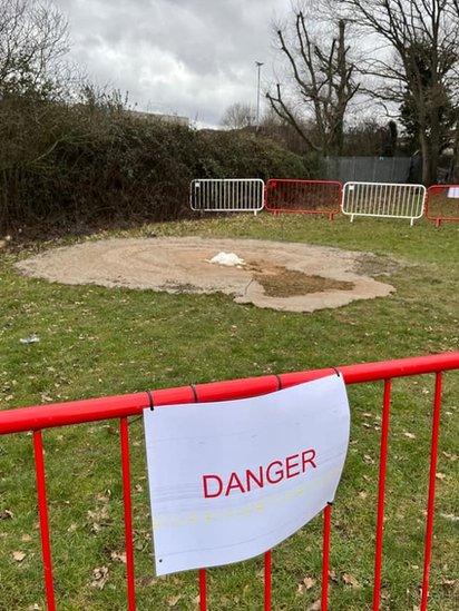 HS2 fenced off the foam and installed 'danger' signs on Sunday