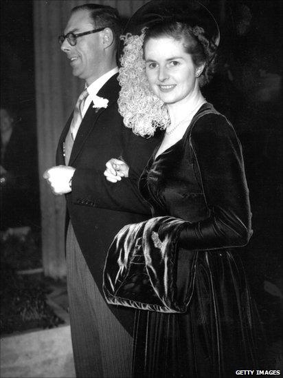 Margaret Thatcher on her wedding day, with husband Denis