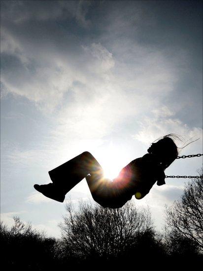 A young girl on a swing