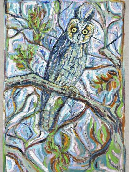 A painting called Reunion Owl by Billy Childish