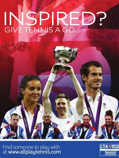 Poster using the success of UK players in 2012 to encourage more people to play tennis