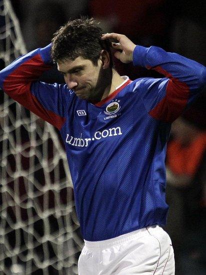 Linfield's Matthew Tipton reflects on a near miss against in the replay against Crusaders