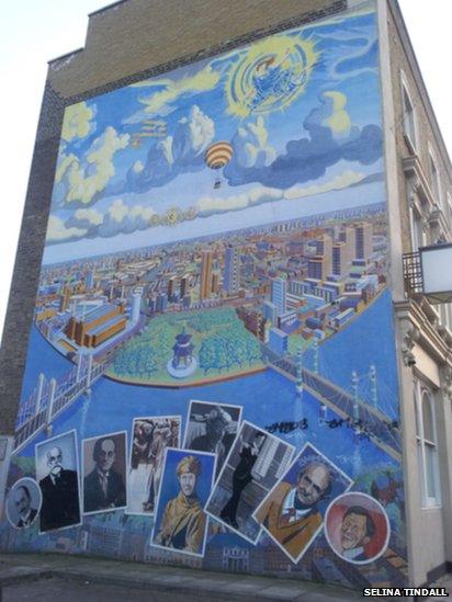 Mural of the Battersea area of London from over the river Thames. Photo: Selina Tindall