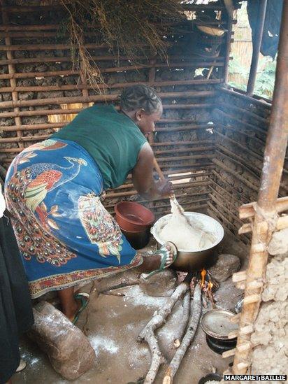 Cooking the staple food Nshima