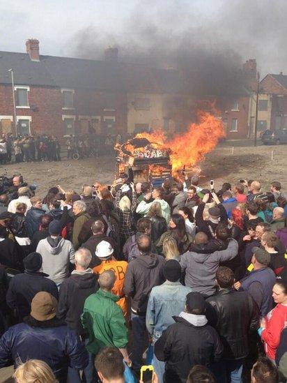 Margaret Thatcher effigy set alight