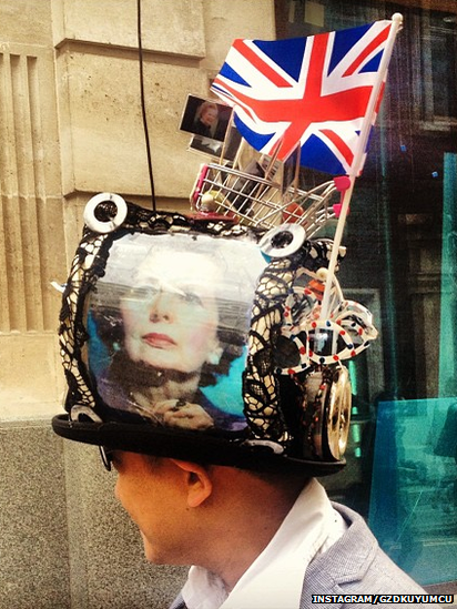 A woman shows her support for Baroness Thatcher, including some with unusual headwear. Photo: Instagram/gzdkuyumcu