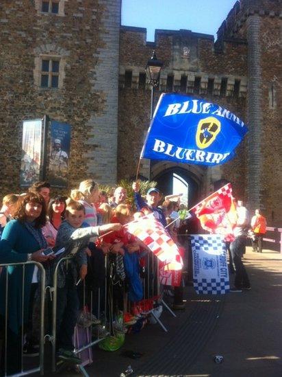 Flags were flying high outside the castle as Bluebirds fans waited for the parade to get under way.