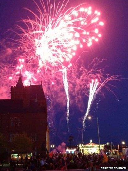 Fireworks over Cardiff Bay at the end of the celebrations