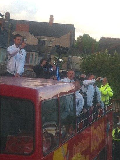 Newport County players on the bus