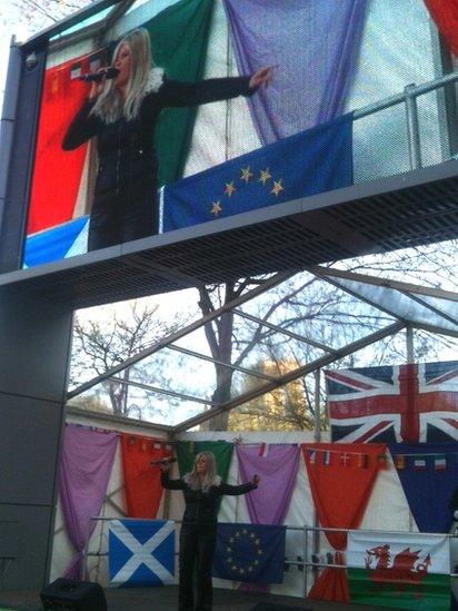 A singer on the stage in Swansea