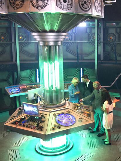 The Duchess of Cornwall and the Prince of Wales are shown around the Tardis