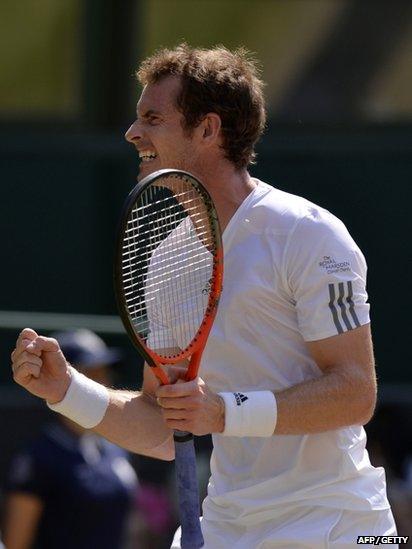 Andy Murray celebrated breaking Novak Djokovic's serve in the first set of the final.