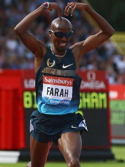 Mo Farah wins the Mens 500m during the Sainsbury"s Grand Prix Birmingham IAAF Diamond League at Alexander Stadium last month