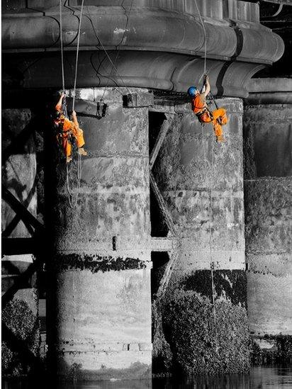 Paul Clement from Port Talbot captured workers doing maintenance on Barmouth railway bridge in this photo