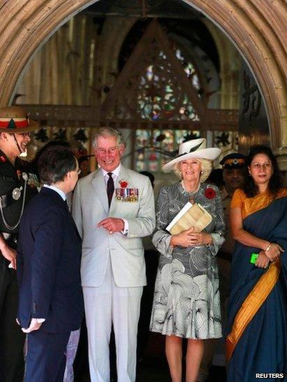 Prince of Wales and Duchess of Cornwall after Remembrance service in Mumbai