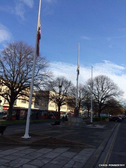 Flags flying half mast. Photo: Chris Penberthy