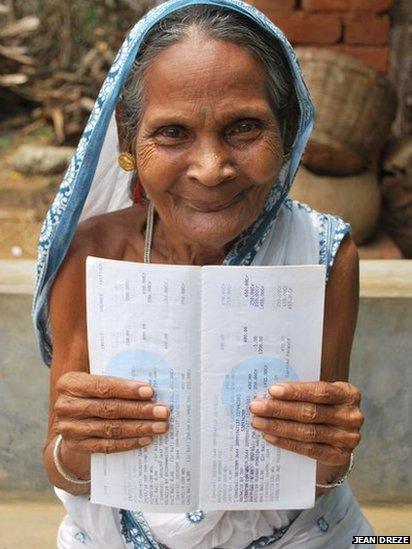 The monthly pension is a lifeline for millions of elderly, widowed or disabled persons in rural India, like this destitute widow in Gopikander Block of Dumka district (Jharkhand