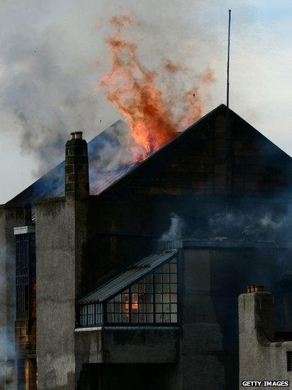 The flames engulfed the roof of the Glasgow School of Art Charles Rennie Mackintosh building