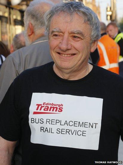 Man with Edinburgh Trams tee-shirt