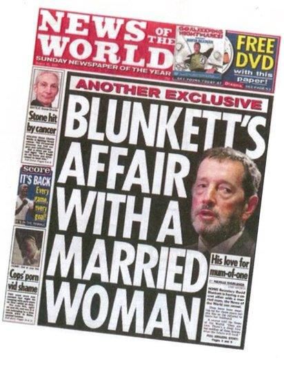 News of the World front page revealing Blunkett's affair in 2004