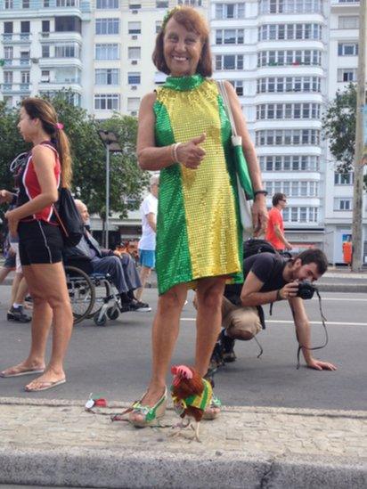 Brazilian woman with her pet chicken