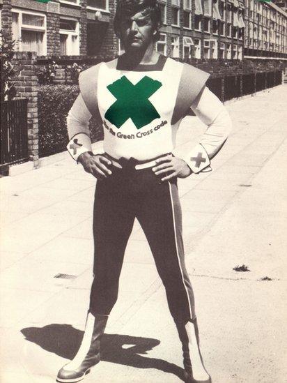 Dave Prowse as the Green Cross Code man