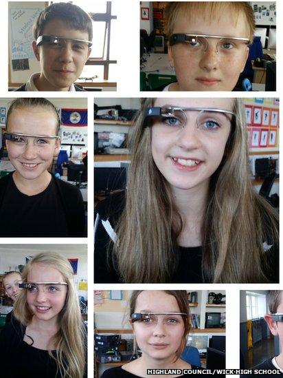 Wick High School pupils wearing Google Glass