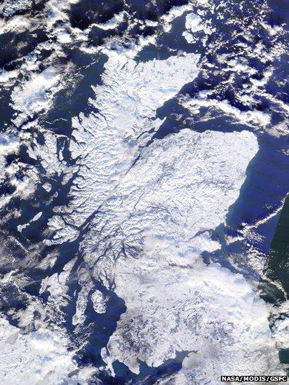 Satellite image of Scotland at Christmas 2010