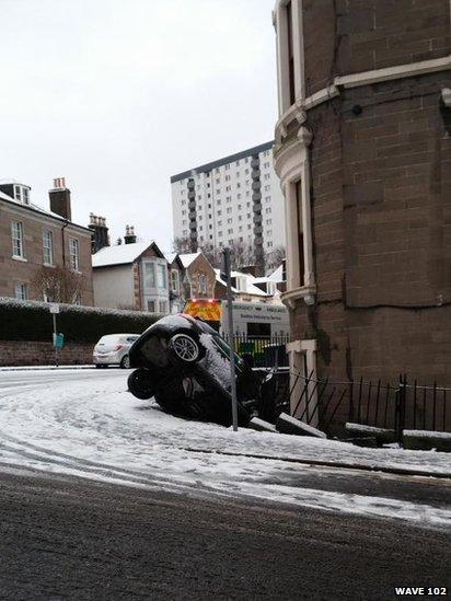 A crashed car in Dundee