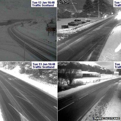 Traffic Scotland camera pictures showed snowy conditions in Argyll at Dalmally, Rest&BeThankful, Tyndrum and Glen Ogle