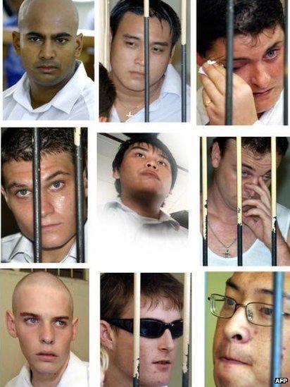 This combo shows photos taken between 13 February, 2006 and 15 February, 2006 of Australian drug smugglers knows as the 'Bali Nine':