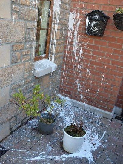 Paint was thrown at the home of Martin McGuinness and a car was also damaged