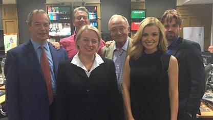 Nigel Farage, Michael Portillo, Natalie Bennett, Ken Livingstone, Katherine Jenkins, and Rory O'Keeffe
