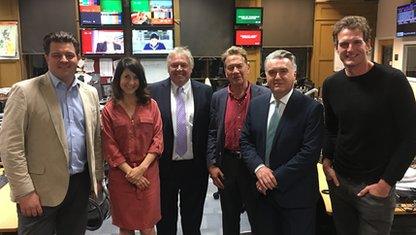 Liam Halligan, Liz Kendall, Nick Ferrari, Michel Portillo, John Nicolson and Dan Snow