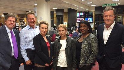 Andrew Rawnsley, Michael Portillo, Miranda Green, Lionel Shriver, Diane Abbott and Piers Morgan