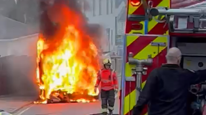 Fire engine at scene of bus fire