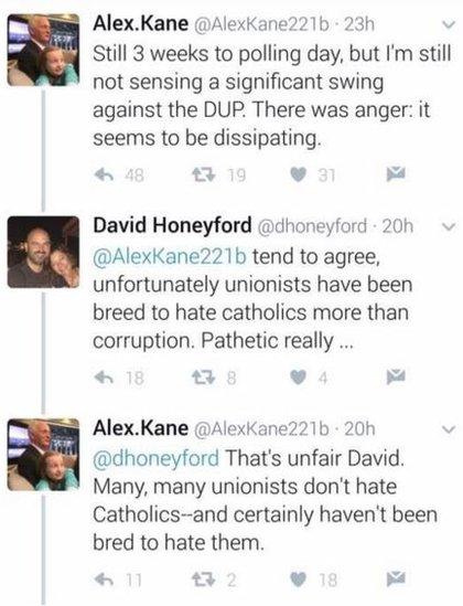 Tweets by Alex Kane and David Honeyford