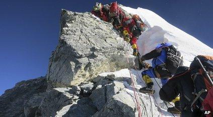 Climbers queuing to reach Mount Everest summit